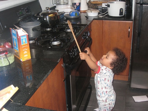 toddler in kitchen