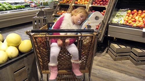toddler asleep grocery store