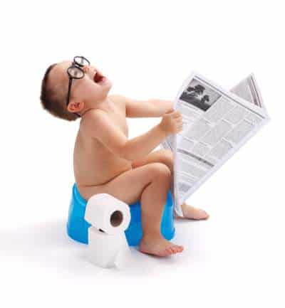 potty training baby with glasses and paper