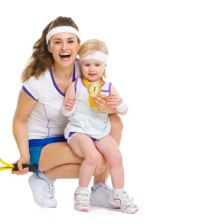 sporty mom with baby