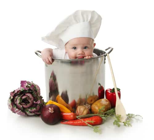baby in stock pot