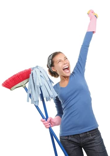 excited broom and mop