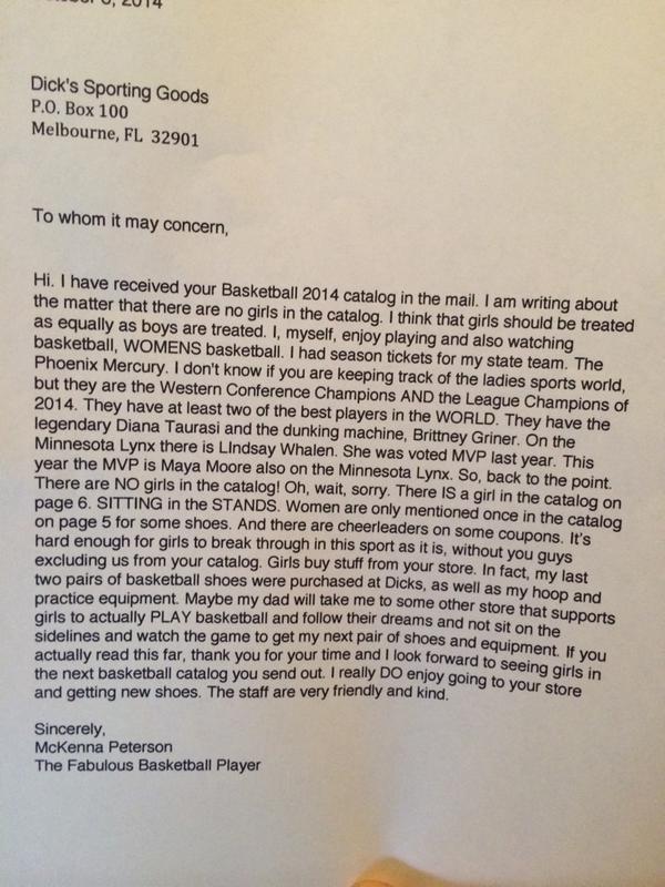 mckenna peterson letter to dick's