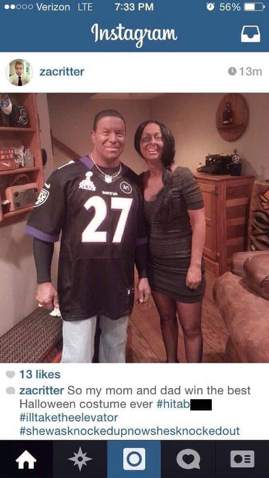 parents wearing ray rice costume