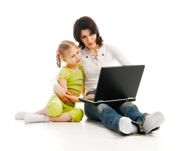 work from home mom and child
