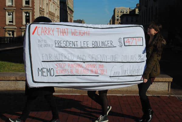 columbia university students paid fine with giant check mattress