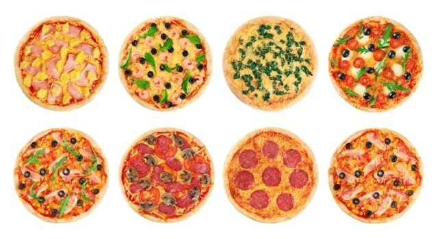 Pizza on a white background. Collection.