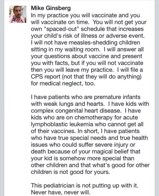 Pediatrician's vaccination rant