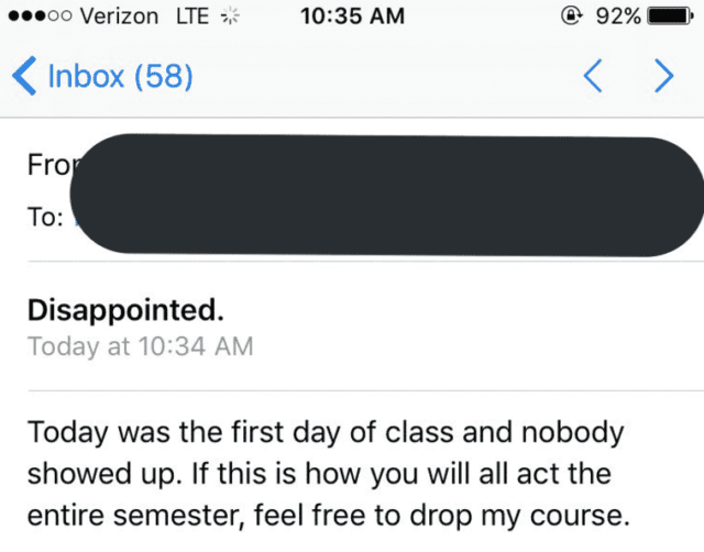 angry professor first day of class
