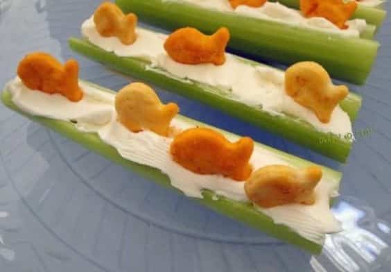 Pinterest Worthy Kids School Snacks Ideas Gold Fish Cracker Celery Boats
